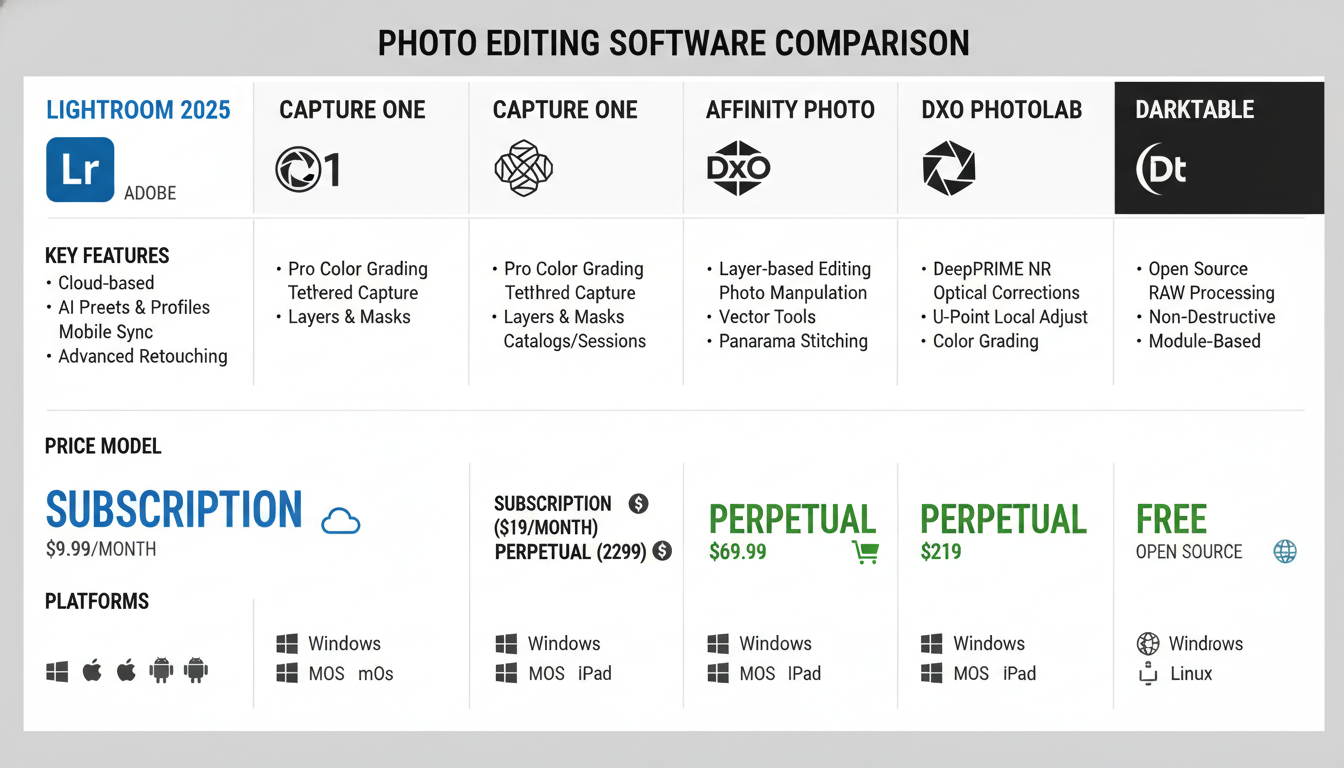 ทางเลือกอื่นสำหรับ Lightroom 2025 และราคาเปรียบเทียบ