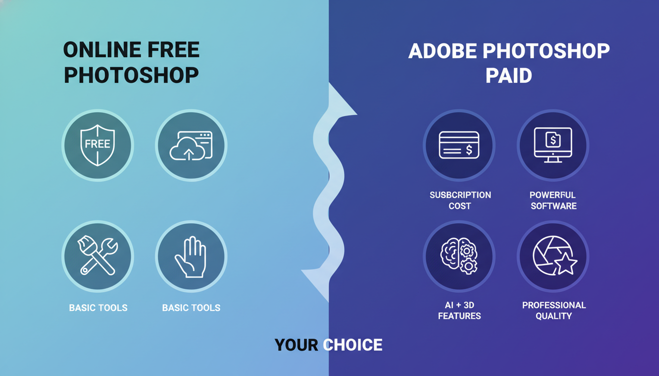เทียบชัด: Photoshop ออนไลน์ ฟรี vs. Adobe Photoshop แบบเสียเงิน