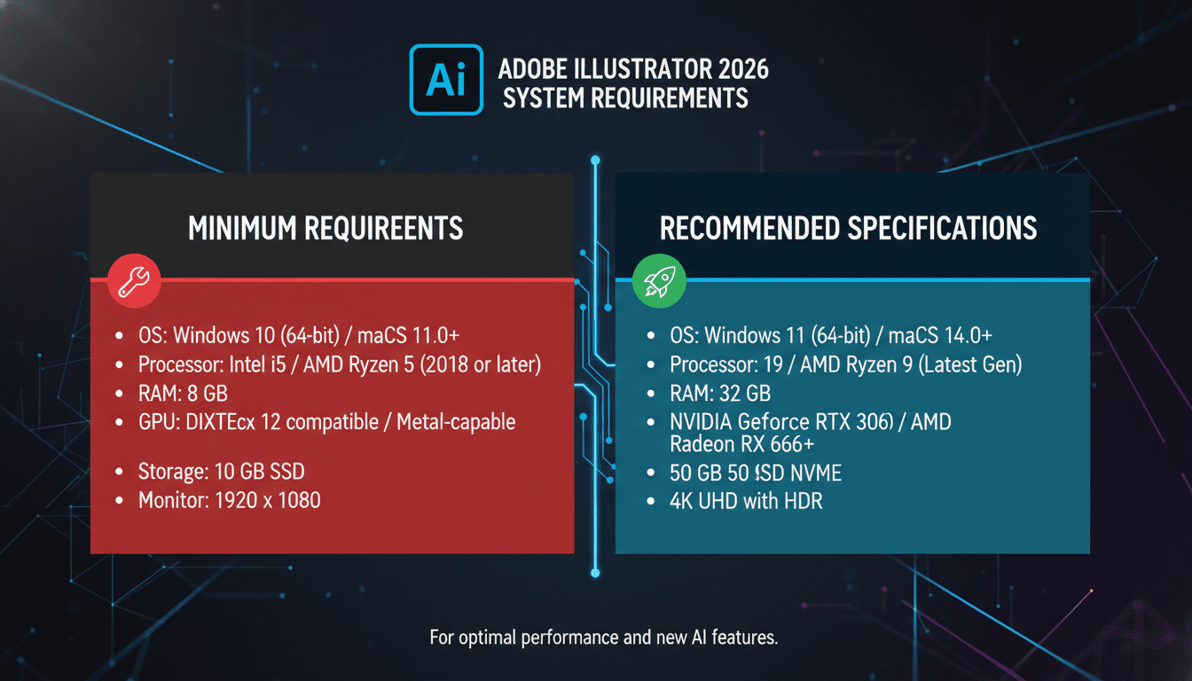 สเปคขั้นต่ำที่จำเป็นสำหรับ Adobe Illustrator 2026
