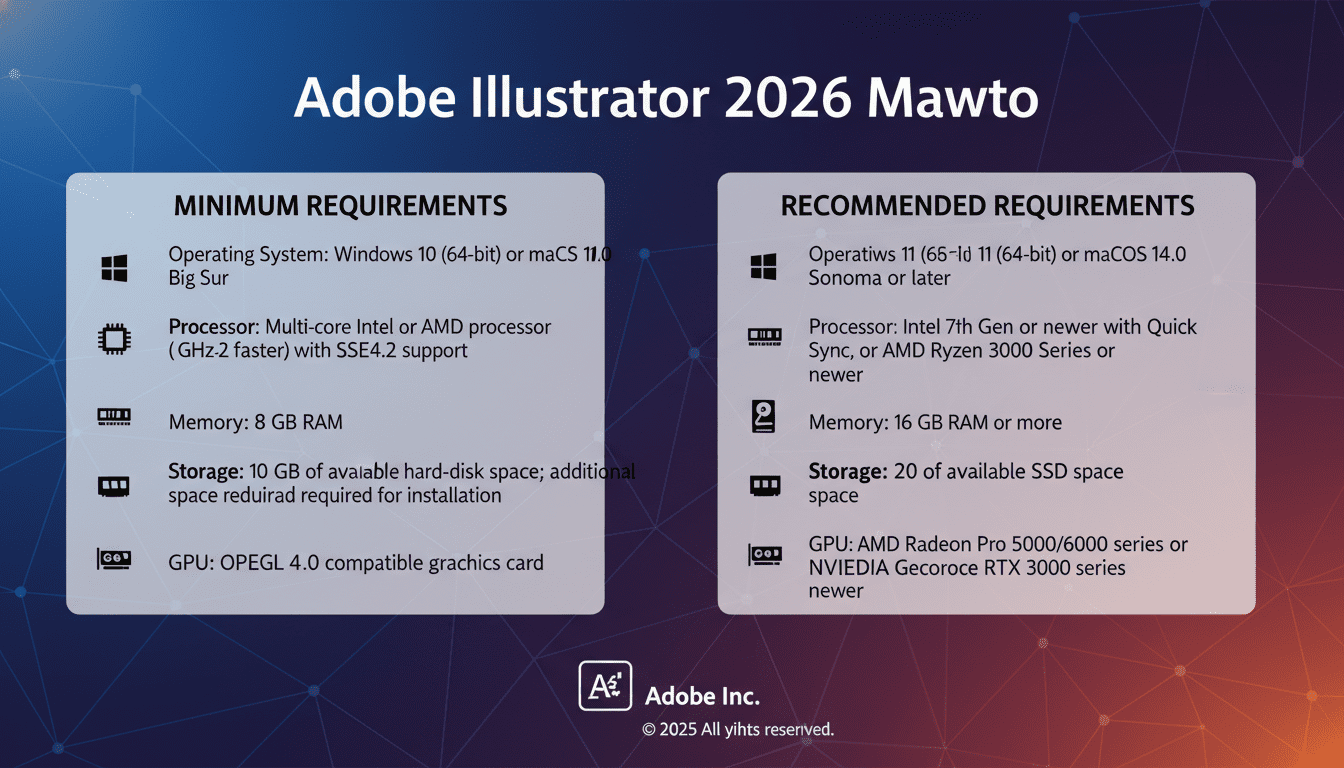 Adobe Illustrator 2026 Mawto: ความต้องการของระบบและข้อกำหนดทางเทคนิค